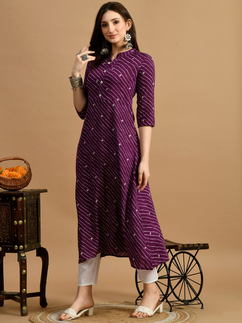 GLOWWORLD Striped Mandarin Collar A-Line Kurta - Image 5