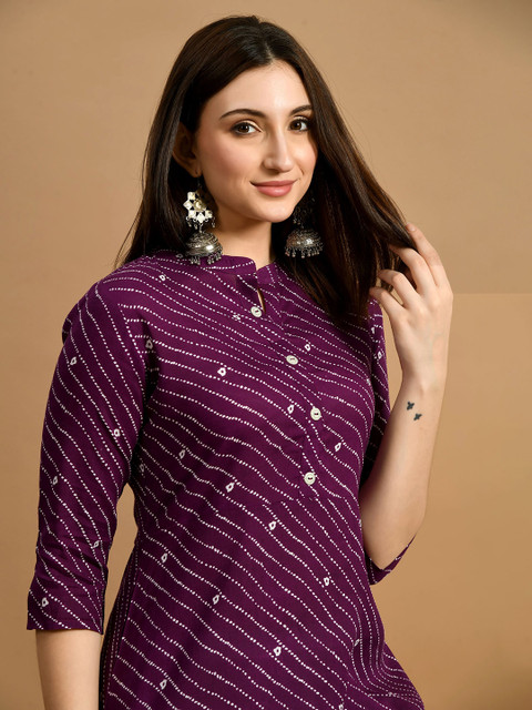 GLOWWORLD Striped Mandarin Collar A-Line Kurta