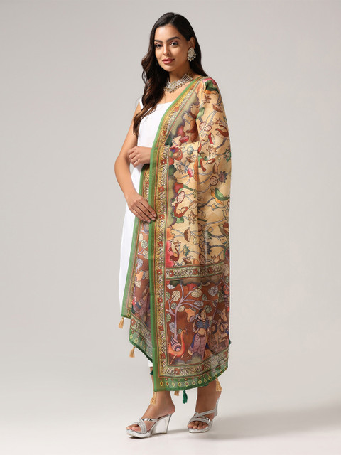 Kaizen TEXO FAB Floral Printed Linen Kalamkari Dupatta
