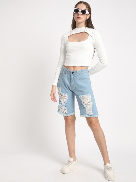 Bene Kleed Women Slim Fit High-Rise Distressed Denim Jorts - Image 5