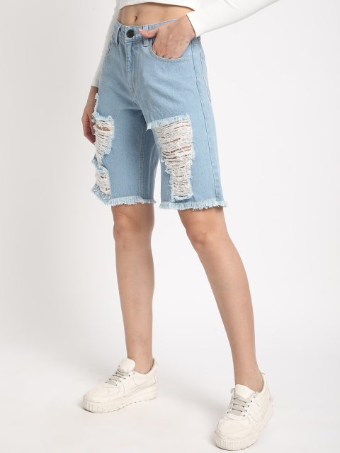 Bene Kleed Women Slim Fit High-Rise Distressed Denim Jorts - Image 3