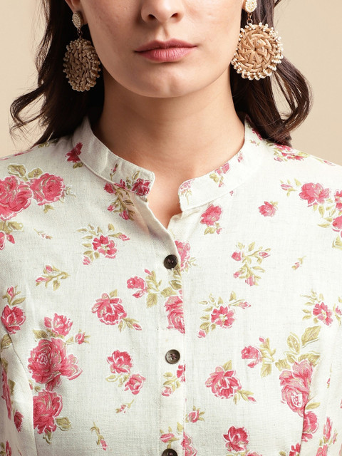 KALINI Floral Printed Pure Cotton A-Line Kurta - Image 2