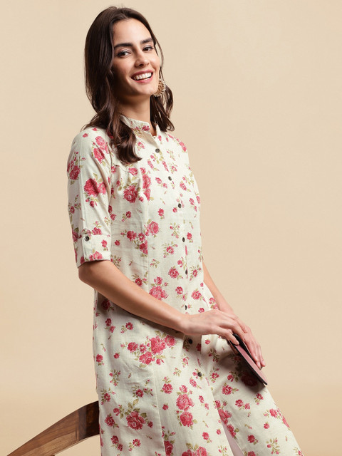 KALINI Floral Printed Pure Cotton A-Line Kurta - Image 6