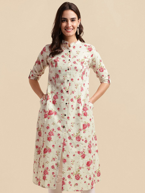 KALINI Floral Printed Pure Cotton A-Line Kurta