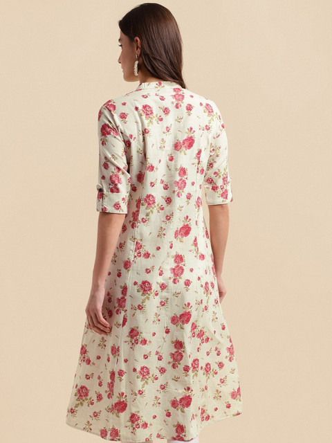 KALINI Floral Printed Pure Cotton A-Line Kurta - Image 3