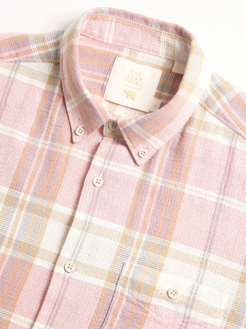 THE BEAR HOUSE Slim Fit Tartan Checked Button-Down Collar Oxford Weave Cotton Casual Shirt - Image 3