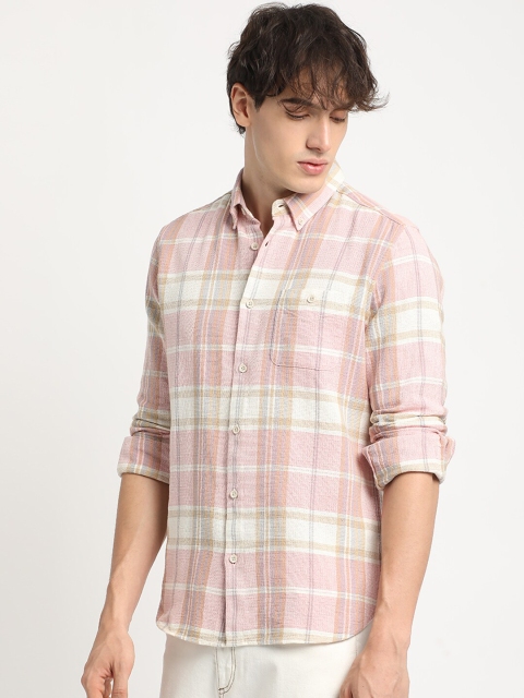 THE BEAR HOUSE Slim Fit Tartan Checked Button-Down Collar Oxford Weave Cotton Casual Shirt - Image 4