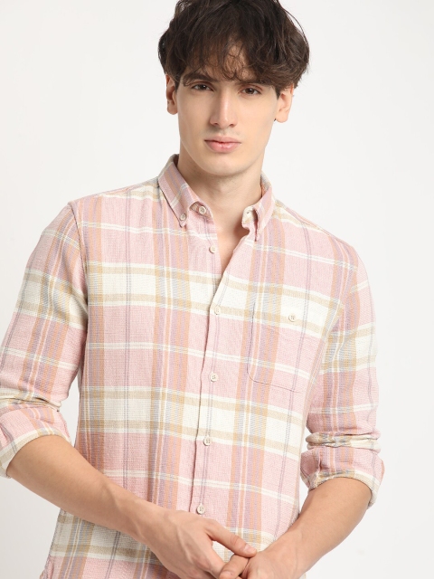 THE BEAR HOUSE Slim Fit Tartan Checked Button-Down Collar Oxford Weave Cotton Casual Shirt
