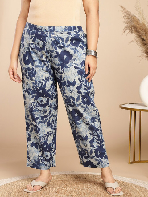 Janasya Plus Size Floral Printed V-Neck Shirt With Trousers - Image 7