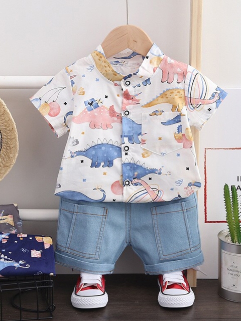 Googo Gaaga Boys Printed Round Neck Pure Cotton Shirt With Short