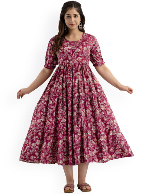 Charnest Floral Printed Maternity Anarkali Dress