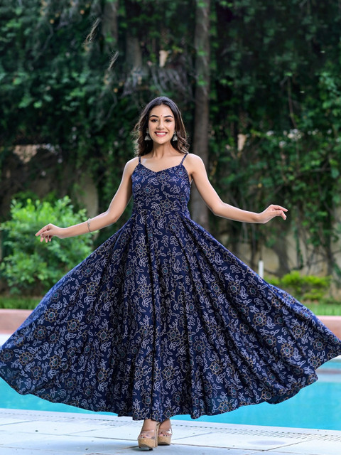 Shrivani Bandhani Printed Shoulder Straps Cotton Anarkali Kurta