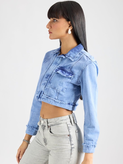 FREAKINS Pure Cotton Crop Denim Jacket - Image 4