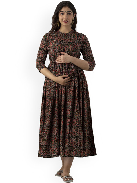 Charnest Ethnic Motifs Printed Maternity Anarkali Dress