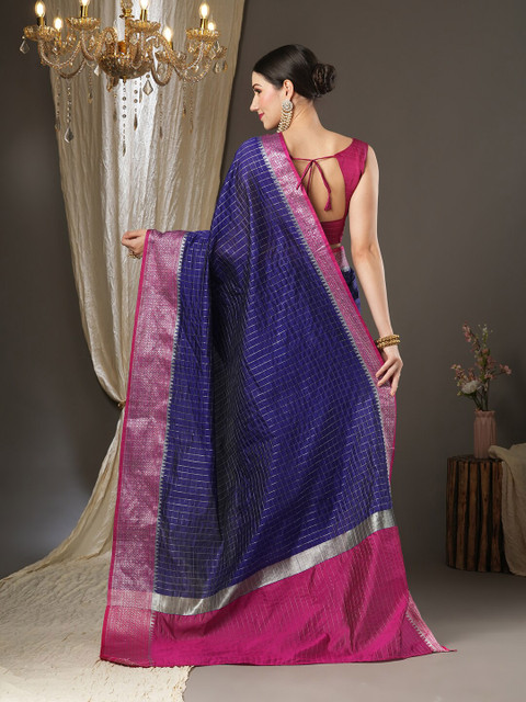 Anouk Checked Woven Design Zari Taant Saree - Image 3