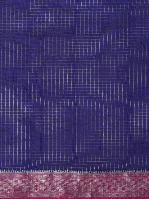 Anouk Checked Woven Design Zari Taant Saree - Image 6