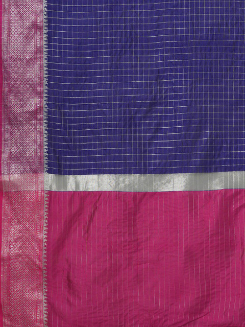 Anouk Checked Woven Design Zari Taant Saree - Image 5