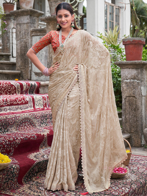 Anouk Floral Pure Chiffon Bagru Saree