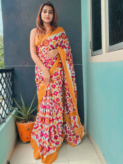 Anouk Rustic Floral Pure Cotton Ikat Saree