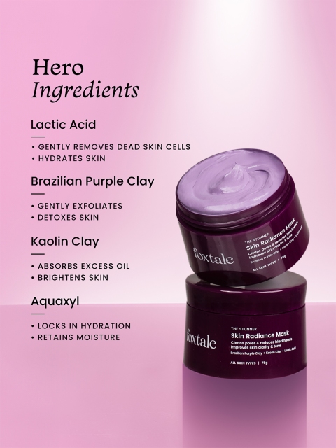 Foxtale DeTan Skin Mask with Lactic Acid & Brazilian Purple Clay for Glowing Skin - 75g - Image 3