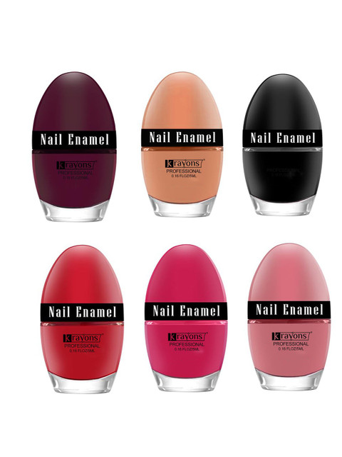 krayons Professional Set Of 6 High Shine Quick Dry Glossy Nail Paints - 5ml Each