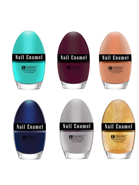 krayons Professional Set Of 6 High Shine Quick Dry Glossy Nail Paints - 5ml Each