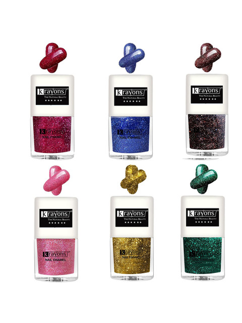 krayons Set Of 6 The Natural Beauty Quick Drying Glitter Nail Enamel - 5ml Each