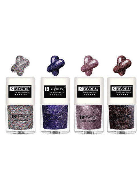 krayons Set Of 4 The Natural Beauty Quick Drying Glitter Nail Enamel - 5ml Each
