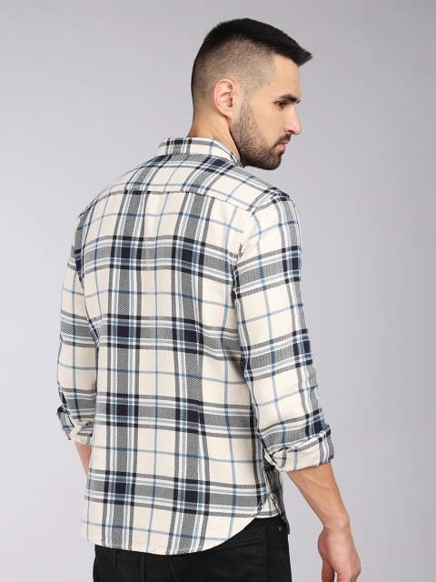 HERE&NOW Slim Fit Tartan Button-Down Collar Collar Log Sleeves Cotton Casual Shirt - Image 5