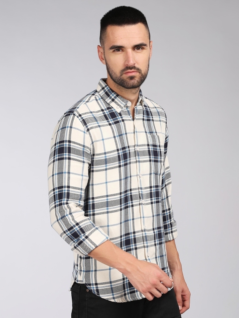 HERE&NOW Slim Fit Tartan Button-Down Collar Collar Log Sleeves Cotton Casual Shirt - Image 4