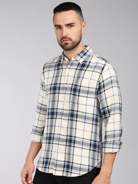 HERE&NOW Slim Fit Tartan Button-Down Collar Collar Log Sleeves Cotton Casual Shirt - Image 2