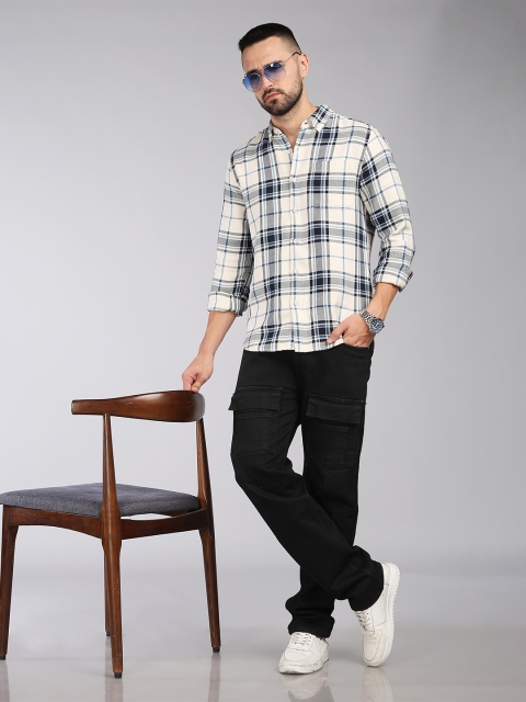 HERE&NOW Slim Fit Tartan Button-Down Collar Collar Log Sleeves Cotton Casual Shirt - Image 6