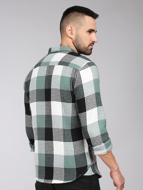 HERE&NOW Slim Fit Textured Tartan Checked Spread Collar Long Sleeves Cotton Casual Shirt - Image 4