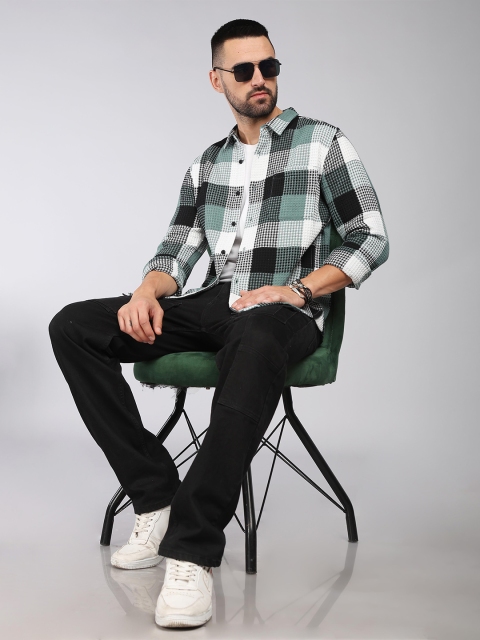 HERE&NOW Slim Fit Textured Tartan Checked Spread Collar Long Sleeves Cotton Casual Shirt - Image 6