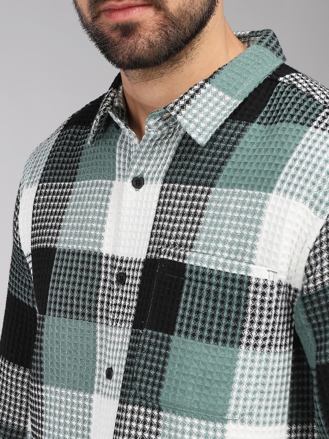 HERE&NOW Slim Fit Textured Tartan Checked Spread Collar Long Sleeves Cotton Casual Shirt - Image 2