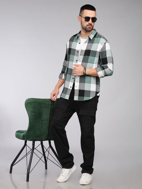 HERE&NOW Slim Fit Textured Tartan Checked Spread Collar Long Sleeves Cotton Casual Shirt - Image 5