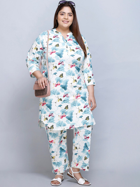 IN Love Plus Size Graphic Printed Mandarin Collar Pure Cotton Top & Palazzo - Image 6