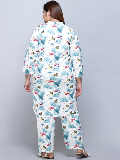 IN Love Plus Size Graphic Printed Mandarin Collar Pure Cotton Top & Palazzo - Image 5