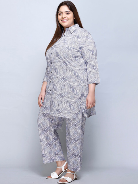 IN Love Plus Size Abstract Printed Shirt Collar Pure Cotton Shirt & Palazzo - Image 4
