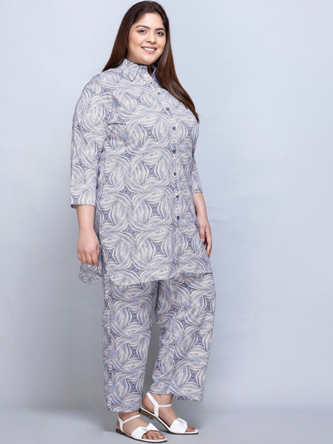 IN Love Plus Size Abstract Printed Shirt Collar Pure Cotton Shirt & Palazzo - Image 3