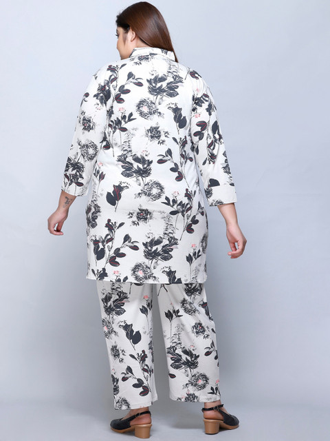 IN Love Plus Size Floral Printed Shirt Collar Pure Cotton Shirt & Palazzo - Image 4