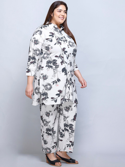 IN Love Plus Size Floral Printed Shirt Collar Pure Cotton Shirt & Palazzo - Image 3