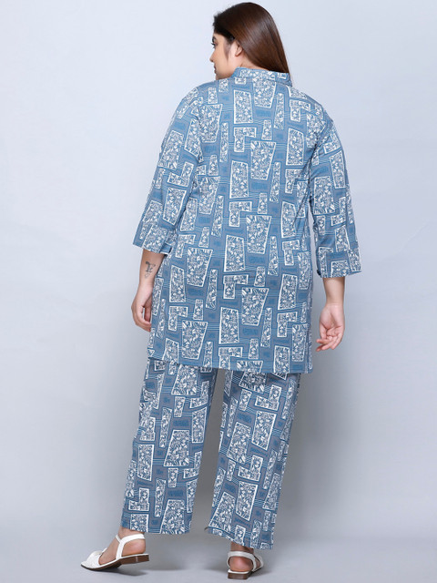IN Love Plus Size Abstract Printed Shirt Collar Pure Cotton Shirt & Palazzo - Image 5
