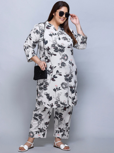 IN Love Plus Size Floral Printed Mandarin Collar Pure Cotton Top & Palazzo - Image 7