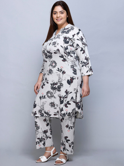 IN Love Plus Size Floral Printed Mandarin Collar Pure Cotton Top & Palazzo - Image 5