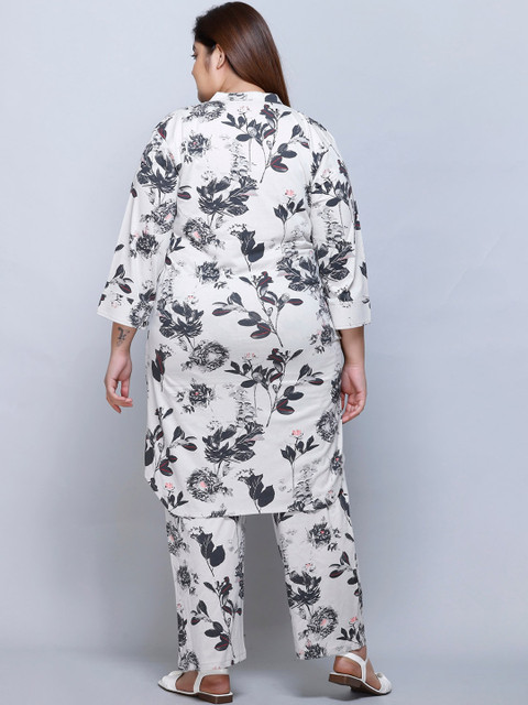 IN Love Plus Size Floral Printed Mandarin Collar Pure Cotton Top & Palazzo - Image 6