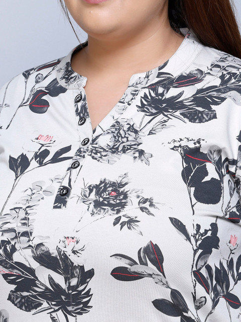 IN Love Plus Size Floral Printed Mandarin Collar Pure Cotton Top & Palazzo - Image 2