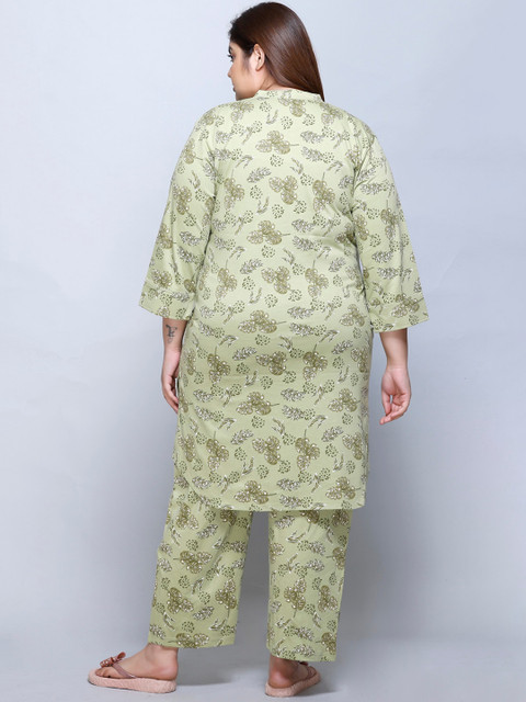 IN Love Plus Size Floral Printed Mandarin Collar Pure Cotton Top & Palazzo - Image 5