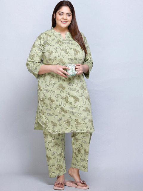 IN Love Plus Size Floral Printed Mandarin Collar Pure Cotton Top & Palazzo - Image 6