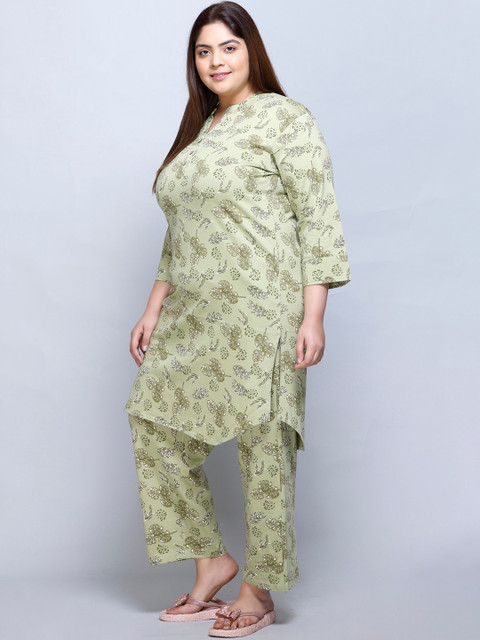 IN Love Plus Size Floral Printed Mandarin Collar Pure Cotton Top & Palazzo - Image 4